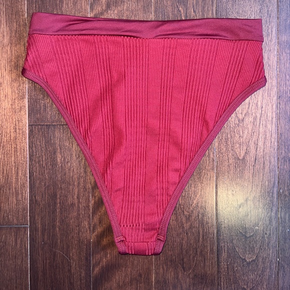 L*Space Ribbed Frenchi Bitsy Bikini Bottom Cheeky Sangria High Waist Large - Picture 4 of 6
